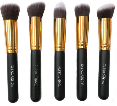 Puna Store 5 piece Foundation Brush Set(Black+Gold)(Pack of 1)