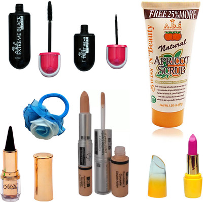 ADS Eyeliner, Mascara, Scrub, Kajal, Lipstic, Foundation & Concealer Double Action and Blue band(Set of 7)
ADS Eyeliner, Mascara, Scrub, Kajal, Lipstic, Foundation & Concealer Double Action and Blue band(Set of 7)