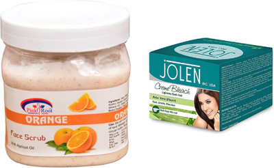Pink Root Orange Scrub 500ml and JOLEN Aloe Vera Bleach Crème 18g(Set of 2)