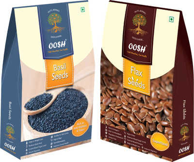 Oosh Brown Flax Seeds, Sweet Basil Seeds(1000 g, Pack of 2)