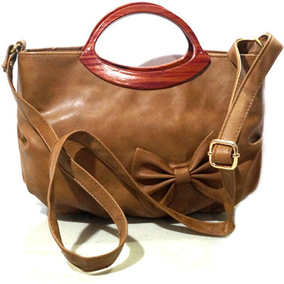 MK Enterprises Girls Casual Brown Leatherette Hand-held Bag