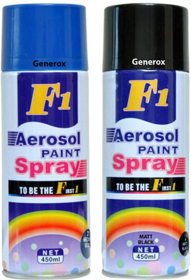 Generox F1 Multipurpose Touchup Aerosol Spray Paint Matt Black+Blue Set of 2 Multicolor Spray Paint 450 ml(Pack of 2)
Generox F1 Multipurpose Touchup Aerosol Spray Paint Matt Black+Blue Set of 2 Multicolor Spray Paint 450 ml(Pack of 2)