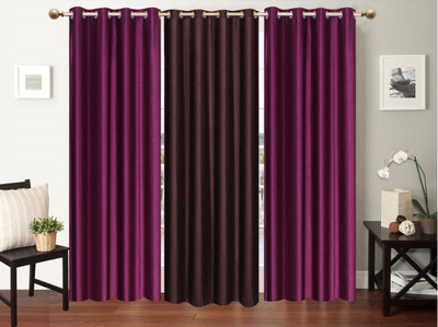Furnishing Zone 213 cm (7 ft) Polyester Door Curtain (Pack Of 3)(Plain, Purple, Black), Black;purple