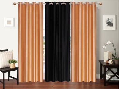 Furnishing Zone 213 cm (7 ft) Polyester Door Curtain (Pack Of 3)(Plain, Beige, Black)