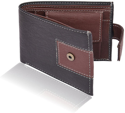 Shockyfi Men Black Artificial Leather Wallet(3 Card Slots), Black-brown