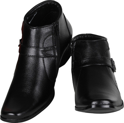 vincenzo Men's Leather Zip Boot/Shoes Boots For Men(Black
