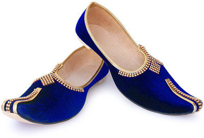 RYAG Men's Blue Velvet Jutti uk 08 Jutis For Men(Blue