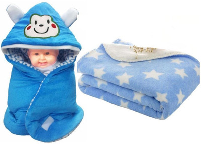 Brandonn Abstract Hooded Baby Blanket(Polyester, Blue