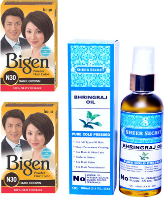 Bigen 2 DARK BROWN N30 with PURE COLD PRESSED SHEER SECRET BHRINGRAJ OIL 100 ML(Set of 2)
Bigen 2 DARK BROWN N30 with PURE COLD PRESSED SHEER SECRET BHRINGRAJ OIL 100 ML(Set of 2)