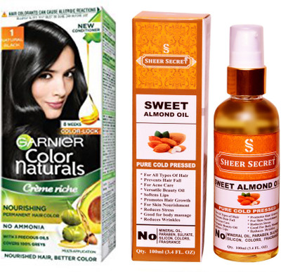 Garnier BOX NATURAL BLACK NO. 1 with PURE COLD PRESSED SHEER SECRET SWEET ALMOND OIL 100 ML(Set of 2)
Garnier BOX NATURAL BLACK NO. 1 with PURE COLD PRESSED SHEER SECRET SWEET ALMOND OIL 100 ML(Set of 2)