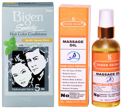 Bigen SPEEDY NATURAL BLACK NO. 881 with PURE COLD PRESSED SHEER SECRET MASSAGE OIL 100 ML(Set of 2)
Bigen SPEEDY NATURAL BLACK NO. 881 with PURE COLD PRESSED SHEER SECRET MASSAGE OIL 100 ML(Set of 2)