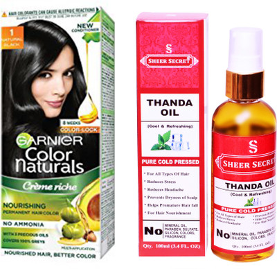 Garnier BOX NATURAL BLACK NO. 1 with PURE COLD PRESSED SHEER SECRET THANDA OIL 100 ML(Set of 2)
Garnier BOX NATURAL BLACK NO. 1 with PURE COLD PRESSED SHEER SECRET THANDA OIL 100 ML(Set of 2)