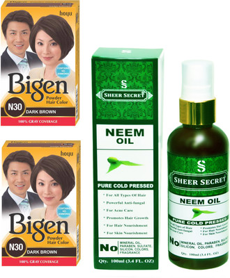 Bigen 2 DARK BROWN N30 with PURE COLD PRESSED SHEER SECRET NEEM OIL 100 ML(Set of 2)
Bigen 2 DARK BROWN N30 with PURE COLD PRESSED SHEER SECRET NEEM OIL 100 ML(Set of 2)