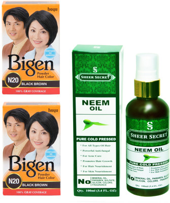 Bigen 2 BLACK BROWN N20 with PURE COLD PRESSED SHEER SECRET NEEM OIL 100 ML(Set of 2)
Bigen 2 BLACK BROWN N20 with PURE COLD PRESSED SHEER SECRET NEEM OIL 100 ML(Set of 2)