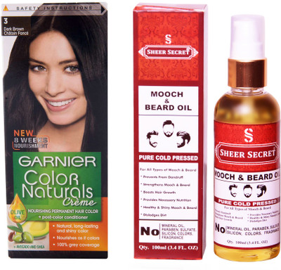 Garnier BOX DARK BROWN NO. 3 with PURE COLD PRESSED SHEER SECRET MOOCH AND BEARD OIL 100 ML(Set of 2)
Garnier BOX DARK BROWN NO. 3 with PURE COLD PRESSED SHEER SECRET MOOCH AND BEARD OIL 100 ML(Set of 2)