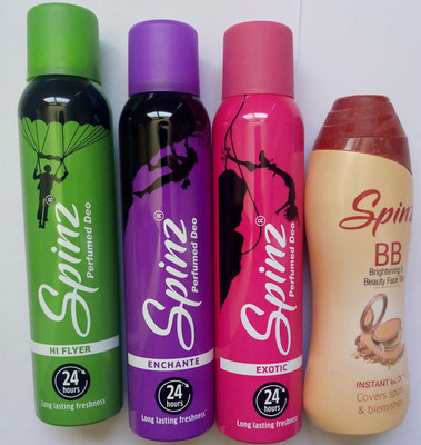 SPINZ Gift pack-Hi flyer,Enchante,Exotic with talc Deodorant Spray - For Women(500 ml, Pack of 4)
SPINZ Gift pack-Hi flyer,Enchante,Exotic with talc Deodorant Spray - For Women(500 ml, Pack of 4)