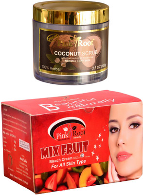 Pink Root Mix Fruit Bleach 250gm, Coconut Scrub 100gm(Set of 2)