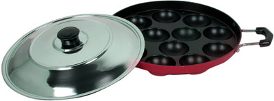 Lavelle Kitchen Fairmate Premium Grade 12 pit Non-stick Appakara Paniarakkal Pan 28 cm diameter with Lid(Aluminium, Stainless Steel, Non-stick), Black;red