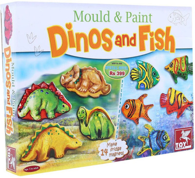 Toy Kraft Mould And Paint Dinosaur And Fish Playset