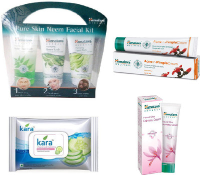 Himalaya Pure Skin Neem Facial Kit, Pimple Cream, Kara Skin Care Wipes, Natural Glow Fairness Cream(Set of 4)
Himalaya Pure Skin Neem Facial Kit, Pimple Cream, Kara Skin Care Wipes, Natural Glow Fairness Cream(Set of 4)