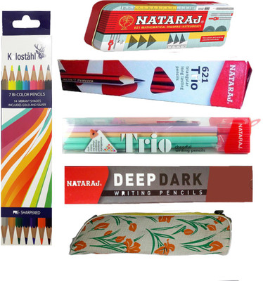 Natraj Geometry Box +621 Trio Pencils + Trio Cheerful Pencils +Deep Dark Pencils +7 BI COLOUR PENCIL Pencil(Set of 1, Multicolor)
Natraj Geometry Box +621 Trio Pencils + Trio Cheerful Pencils +Deep Dark Pencils +7 BI COLOUR PENCIL Pencil(Set of 1, Multicolor)