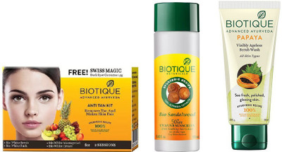BIOTIQUE BIO Bio Anti Tan Facial Kit, Bio Sandalwood 50+ Spf Sunscreen Ultra Soothing Face Lotion, Bio Papaya Exfoliating Face Wash(Set of 3)
BIOTIQUE BIO Bio Anti Tan Facial Kit, Bio Sandalwood 50+ Spf Sunscreen Ultra Soothing Face Lotion, Bio Papaya Exfoliating Face Wash(Set of 3)