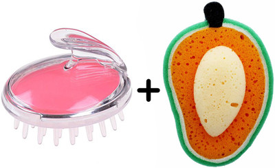 Fully Facial Sponge & Shampoo Brush For Home & Parlour - Bath Sponges For Men, Women & Kids(Set of 2)