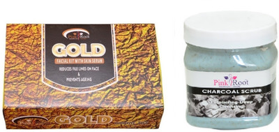 Pink Root Gold Facial Kit 83g, Charcoal Scrub 500ml(Set of 2)