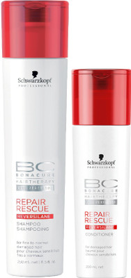 Schwarzkopf BC Bonacure Repair Rescue Shampoo (250ml) + Conditioner (200ml) (Pack of 2)(Set of 2)
Schwarzkopf BC Bonacure Repair Rescue Shampoo (250ml) + Conditioner (200ml) (Pack of 2)(Set of 2)