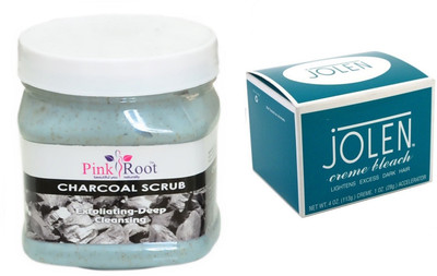 Jolen Crème Bleach 35g, Pink Root Charcoal Scrub 500ml(Set of 2)