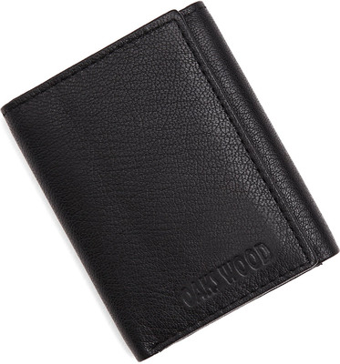 Oaks Wood Boys Black Genuine Leather Wallet(8 Card Slots)