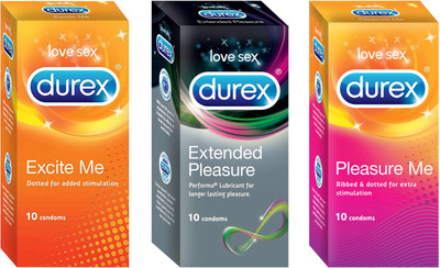 Durex Excite Me, Extended Pleasure and Pleasure Me Condom(Set of 3, 30S)