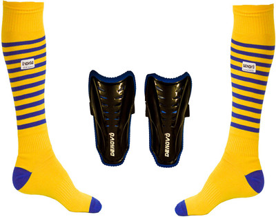 DeNovo Justry Football Kit (One Pair Lycra Striped Knee Length Football Socks + One Pair Shin Guard) Football Kit