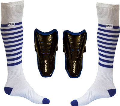DeNovo Justry Football Kit (One Pair Lycra Striped Knee Length Football Socks + One Pair Shin Guard) Football Kit