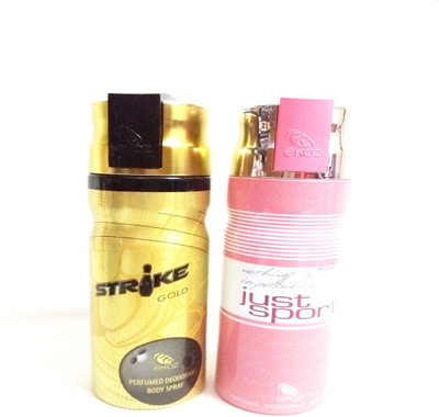 EKOZ STRIKE GOLD AND JUST SPORT POUR FEMME Perfume Body Spray - For Men & Women(400 ml, Pack of 2)
EKOZ STRIKE GOLD AND JUST SPORT POUR FEMME Perfume Body Spray - For Men & Women(400 ml, Pack of 2)