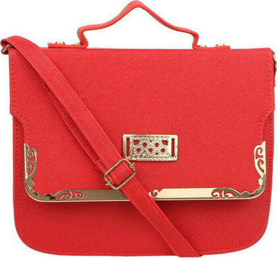 Rosy Women Casual Red PU, Cotton Sling Bag