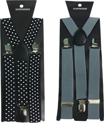 Friendskart Y- Back Suspenders for Men(Black, Grey)