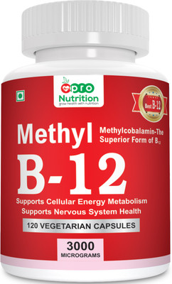ProNutrition Vitamin B12 -3000 MCG Methylcobalamin (Methyl B12) Supports Natural Energy & Metabolism - 120 Vegetable capsules(120 No)
ProNutrition Vitamin B12 -3000 MCG Methylcobalamin (Methyl B12) Supports Natural Energy & Metabolism - 120 Vegetable capsules(120 No)