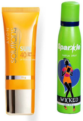 Avon Anew solution sun UV protective lotion SPF40 PA+++ (75 g) With one sparkle perfume spray 150 ml(Set of 2)
Avon Anew solution sun UV protective lotion SPF40 PA+++ (75 g) With one sparkle perfume spray 150 ml(Set of 2)