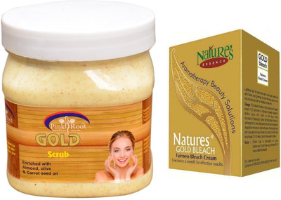 Pink Root Gold Scrub 500ml, Nature's Essence Gold Bleach 43g(Set of 2)