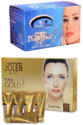 Pink Root Diamond Bleach 250gand Jolen Royal Gold Kit 250g(Set of 2)