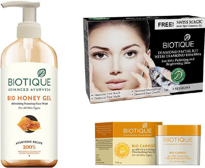 BIOTIQUE BIO Bio Honey Gel Face Wash, Bio Diamond Facial Kit, Bio Carrot Ultra Soothing Face Cream SPF 40 UVA/UVB Sunscreen(Set of 3)
BIOTIQUE BIO Bio Honey Gel Face Wash, Bio Diamond Facial Kit, Bio Carrot Ultra Soothing Face Cream SPF 40 UVA/UVB Sunscreen(Set of 3)