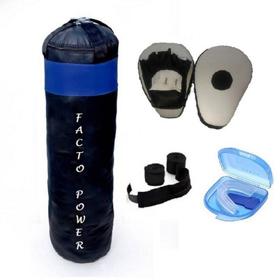 FACTO POWER 4.0 Feet Long, PU Material, Black and Blue Color, Unfilled with Hanging Straps, Pair of Black Color Curve Coacher Pad, 9 Feet Long Black Color Hand Wraps and Blue Color Mouth Guard Gym & Fitness Kit
FACTO POWER 4.0 Feet Long, PU Material, Black and Blue Color, Unfilled with Hanging Straps, Pair of Black Color Curve Coacher Pad, 9 Feet Long Black Color Hand Wraps and Blue Color Mouth Guard Gym & Fitness Kit