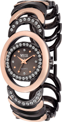 Youth Club K-01BKTT New Studded Black Brwon Bracelet Watch - For Girls