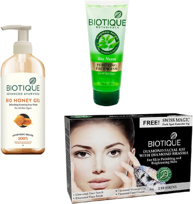 BIOTIQUE BIO Bio Honey Gel Face Wash, Bio Anti Tan Facial Kit, Bio Neem Purifying Face Wash(Set of 3)
BIOTIQUE BIO Bio Honey Gel Face Wash, Bio Anti Tan Facial Kit, Bio Neem Purifying Face Wash(Set of 3)