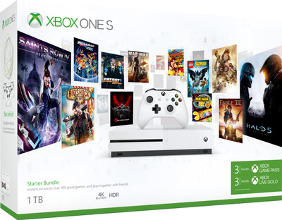 Microsoft Xbox One S 1 TB with Xbox Starter Bundle (3 Months Xbox Game Pass and Xbox Live Gold)(White)