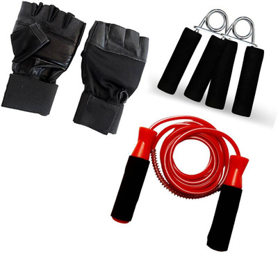L'AVENIR Premium Hand Grip, Skipping Rope, Leather GYM Gloves Gym & Fitness Kit