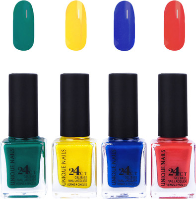 Unique Nails 24 CT Gel Base Lacquer Vernis A Ongles Nail polish Set Green,Yellow,Blue,Pinkish Ornage(Pack of 4)
Unique Nails 24 CT Gel Base Lacquer Vernis A Ongles Nail polish Set Green,Yellow,Blue,Pinkish Ornage(Pack of 4)