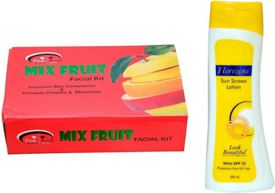Pink Root Mix Fruit Facial Kit 83gm and Florozone Sun Screen Lotion With SPF 25(Set of 2)
Pink Root Mix Fruit Facial Kit 83gm and Florozone Sun Screen Lotion With SPF 25(Set of 2)