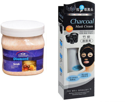 Pink Root Diamond Scrub 500ml, Charcoal Mask Cream Anti-blackhead(Set of 2)